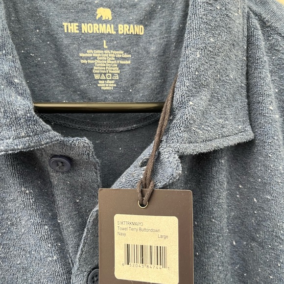 The Normal Brand Terry Towel Button Down in Navy, Size L - Picture 5 of 6